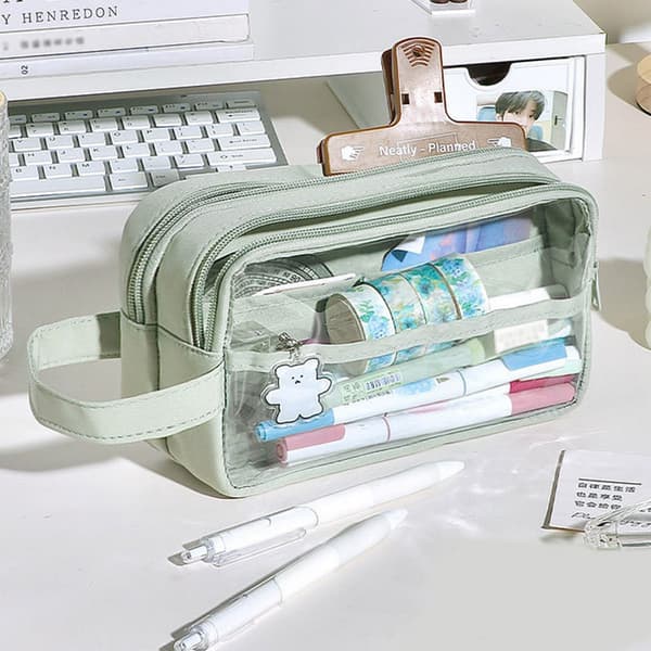 Etui Transparent Stor Opbevaring Penne Etui green