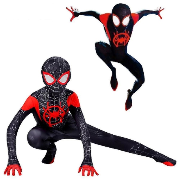 Kids Miles Morales Kostym Spiderman Cosplay Jumpsuit Halloween Cosplay Kostym 180cm