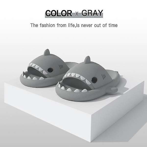 Shark Tofflor Halkfria duschtofflor Badrumstofflor Mjuka sommarsandaler för flickor och pojkar Nyhet - Gray 44-45