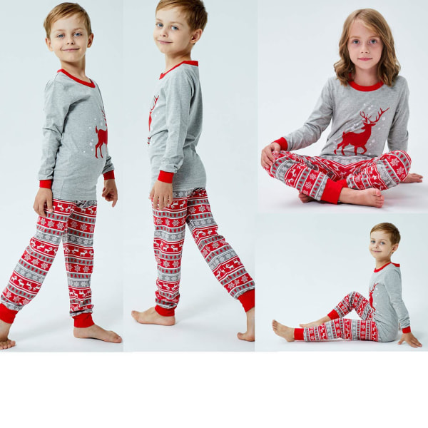 Jul barn pyjamas set förälder-barn printed hem kläder Christmas child 3