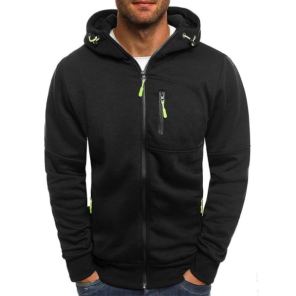 Herre Zip Treningsjakke Gym Hooded Dampet Erme Genser Gym Topp Høst Vinterjakke W Black L