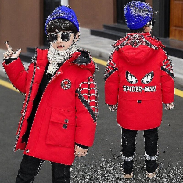 Barn Spiderman Gutte Vinterjakke Parka Yttertøy red 130cm (6-7years)