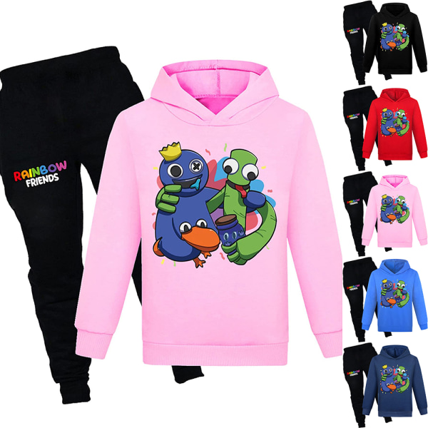 Pojkar Flickor Rainbow Friends Printed Hoodie Träningsbyxor & Byxor Set pink 160cm