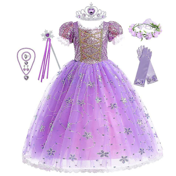 Princess Rapunzel Klänning för flickor Eleganta lila klänningar Tjusiga karnevalsdräkt Barnbal kvällsklänningar Halloween rollspel klänningar V 3Y Tag-110 Rapunzel Sets 06