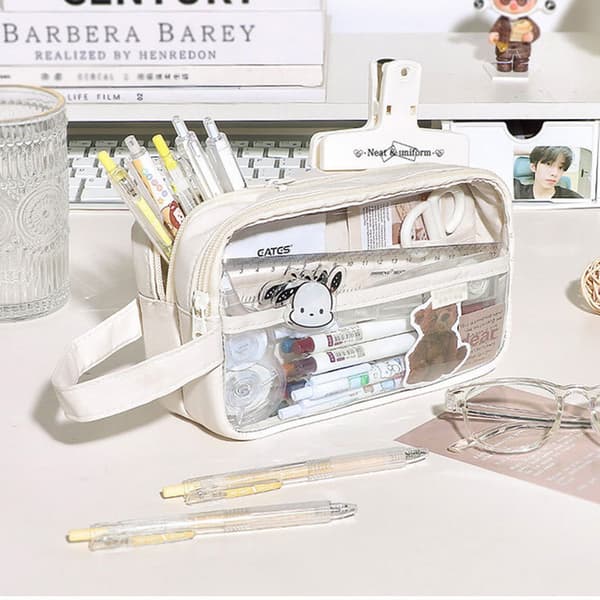 Case Transparent Stor förvaring Penna Pennfodral Penna off white