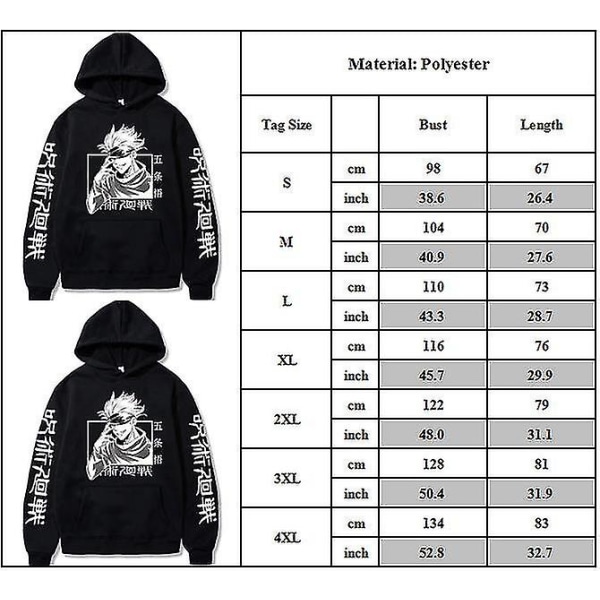 Vuxna Jujutsu Kaisen Anime Hoodie Gojo Satoru Print Luvtröjor Toppar Pullover Sweatshirt Presenter 3XL