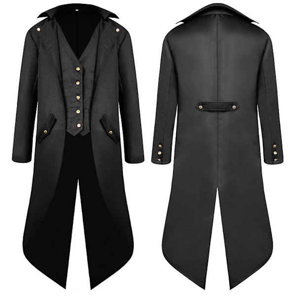 än edeltiden Ancient Swallowtail Coat Lång Klänning frack W Black M