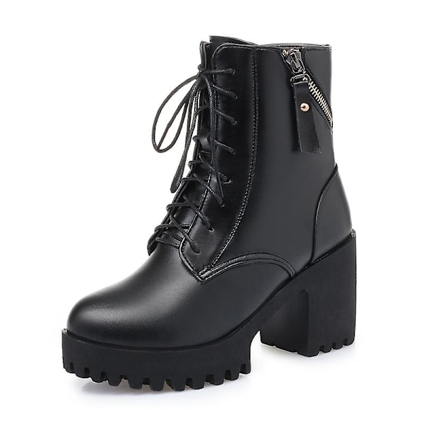 Aito nahka luonnonvilla lämpimät saappaat naisille Black 34