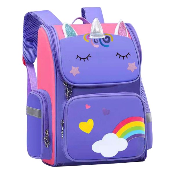 Vanntett skolesekk for barn Tegnet 3D Unicorn boksekk purple Small