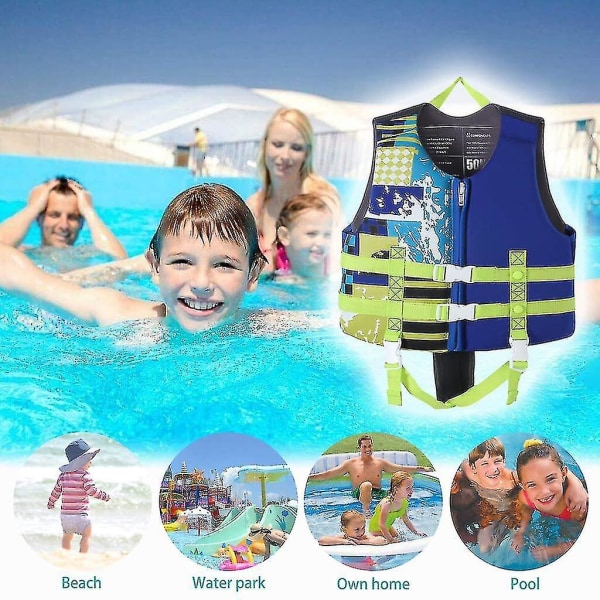 Barn simväst flytjacka, justerbar flytväst flytning för barn simhjälp V Blue 1 XL