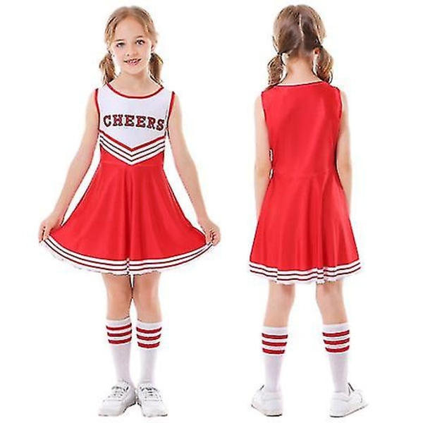 Barnens skolfest Cheerleader kostym Halloween-fest Red 110cm