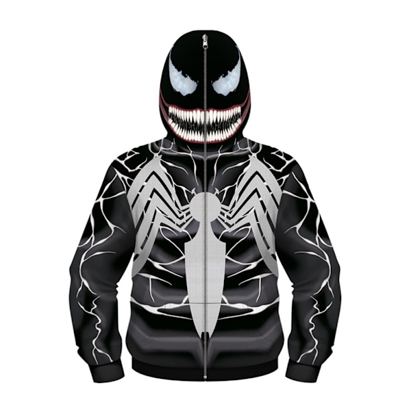 Barn Pojkar Full Zip Hoodie Coat Venom 3D Print Cartoon Huvtröja Sweatshirt Black White V . Black White XS