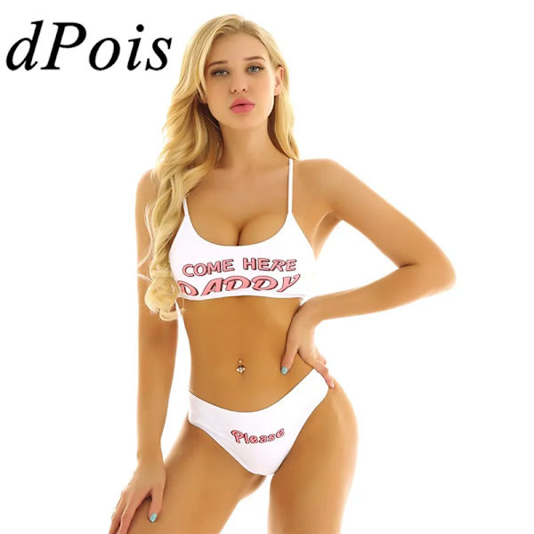 Naisten bikinit exy Lingerie ja uimapuku Yes Daddy -kirjaimella Mini Camisole Bra Topit ja alushousut Alusvaatteet Nainen Anime Cosplay -asu Blue S