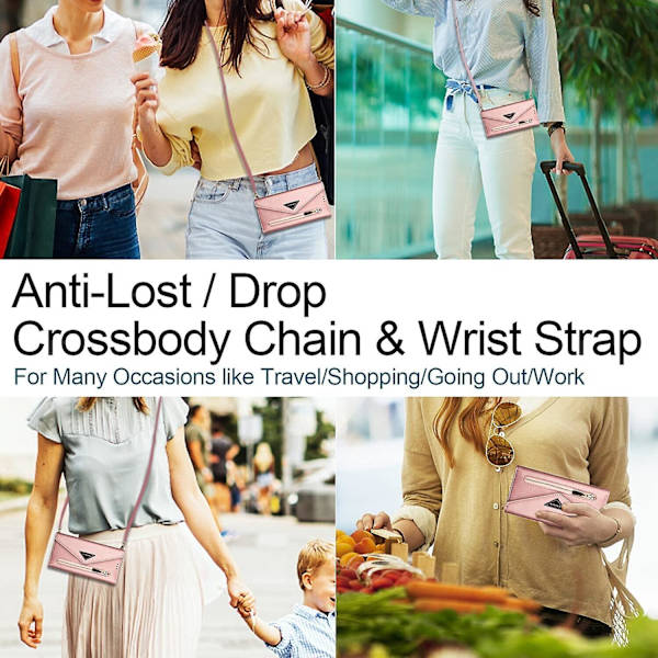Kompatibel med Samsung Galaxy S21 Plus 5g etui Avtakbar Crossbody-halsrem Lanyard-etui Glidelås Etui Skulderrem med 6 kortlommer Cover Premium P Pink