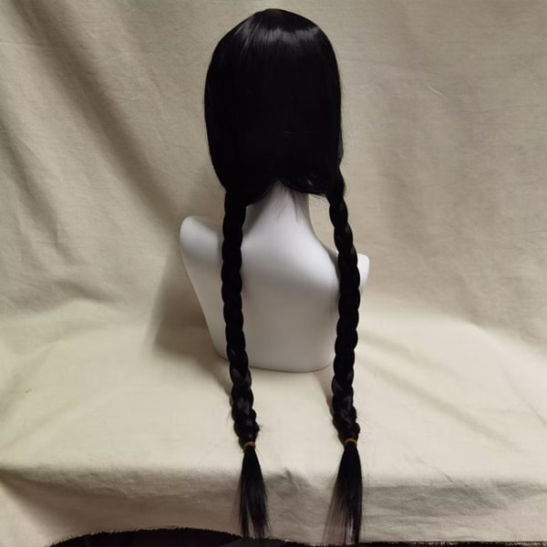 Barn Piger Onsdag Addams Paryk Lang Lige Midterskilning Varme R blackB no bangs