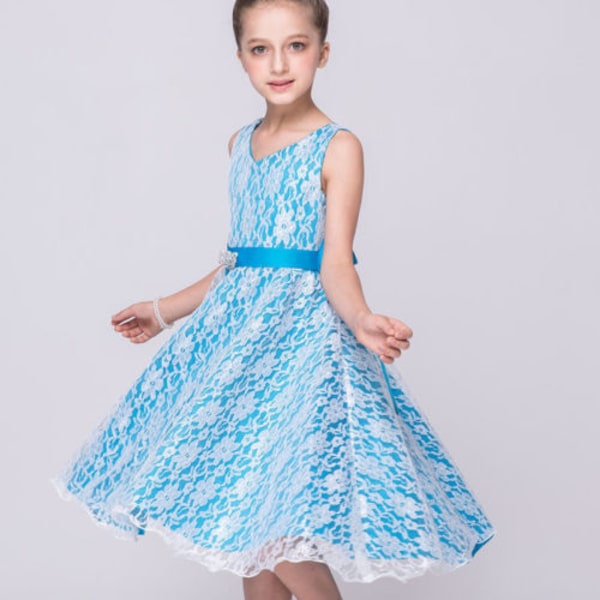 Tyttöjen virkattu pitsimekko, prinsessahäät sky blue 4year