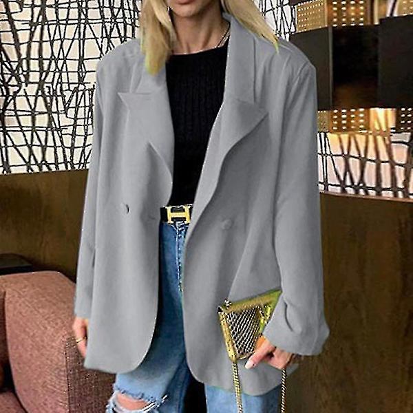 Kvinner Langarmede Business Jakker Work Cardigan Jakke Single Breasted Blazers - Light Grey M