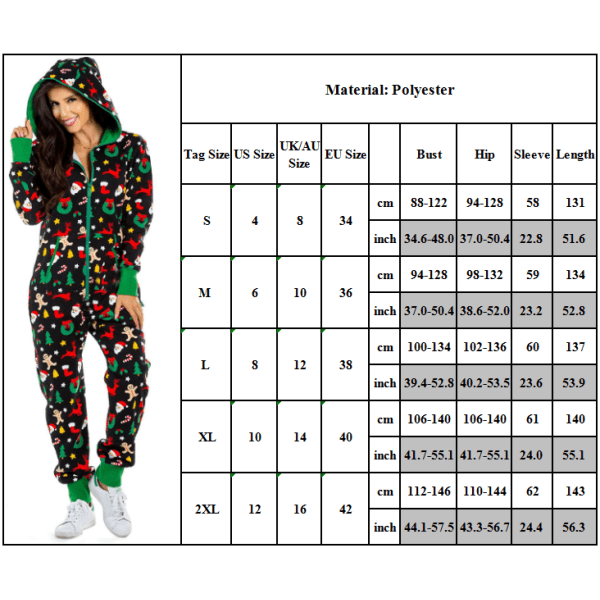 Dame One Piece Julepyjamas Hoodie Jumpsuit Nattøj Bule 2XL