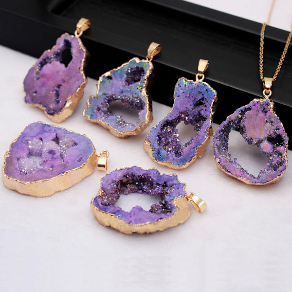 5 stycken naturliga oregelbundna agatberlocker Geode kvartsskiva kristall Druzy hänge för halsband gör-det-själv smycken Yz