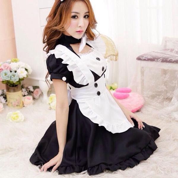 Maid Dress Cosplay Set Plus Size Sexig Anime Lolita Maid Dress Kostym för Halloween Carnival Fancy Dress V 5XL