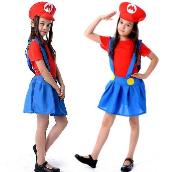 Super Mario Luigi Bros Cosplay Fancy Dress Outfit Kostym Girl Luigi L Girl Mario XL