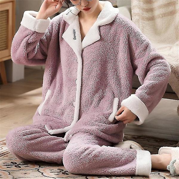 Varm flanell set för kvinnor förtjockade härliga söta hemkläder - purple 2xl