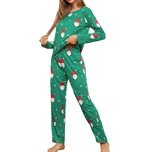 Dam Nattkläder Outfits Toppar och byxor Pyjamas Set Christmas Rak Bekväm, Färg: Grön, Storlek: L