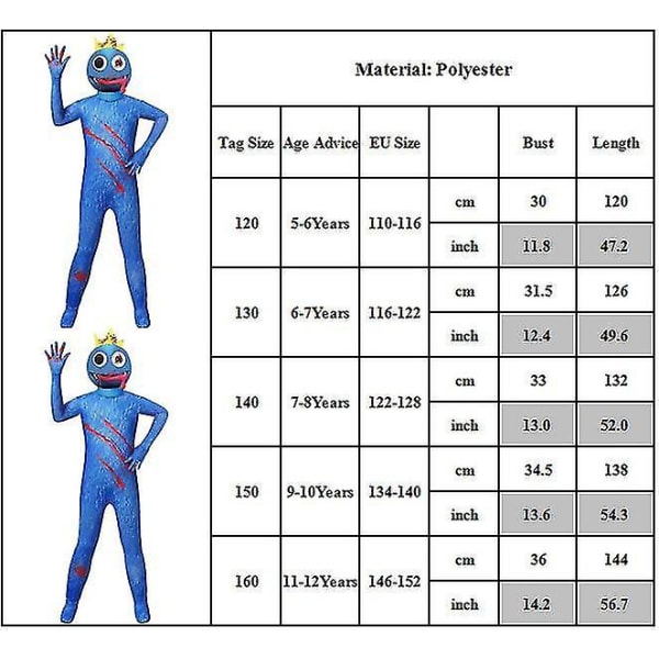 Rainbow Friends Roblox Cosplay Party Costume Dress Mask W 140cm