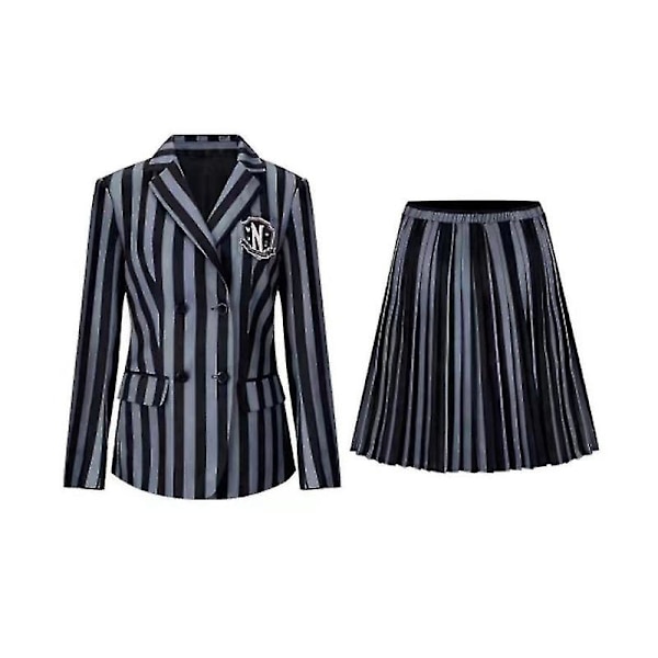 Onsdag Addams Cosplay set Nevermore Academy School Uniform Halloween Carnival Party Kostym för vuxna barn Without wig Child M