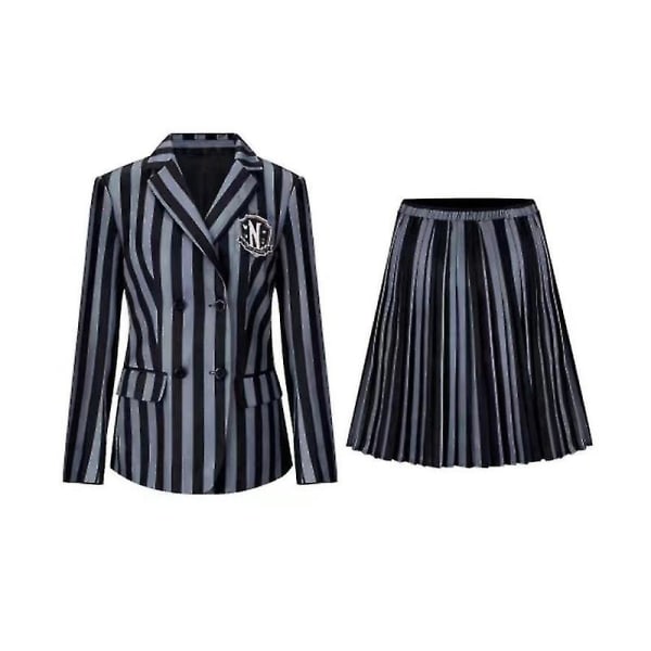 Onsdag Addams Cosplay sett Nevermore Academy Skoleuniform Halloween Karneval Fest Kostyme for voksne barn With wig Child S