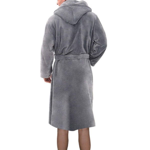 Herre fleece hætte plys lang badekåbe grey XL