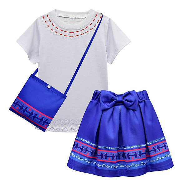 Kids Encanto Mirabel/luisa Madrigal Dress Cosplay Costume Girls Summer T-shirts W White Top-Blue Skirt-Bag 4-5 Years