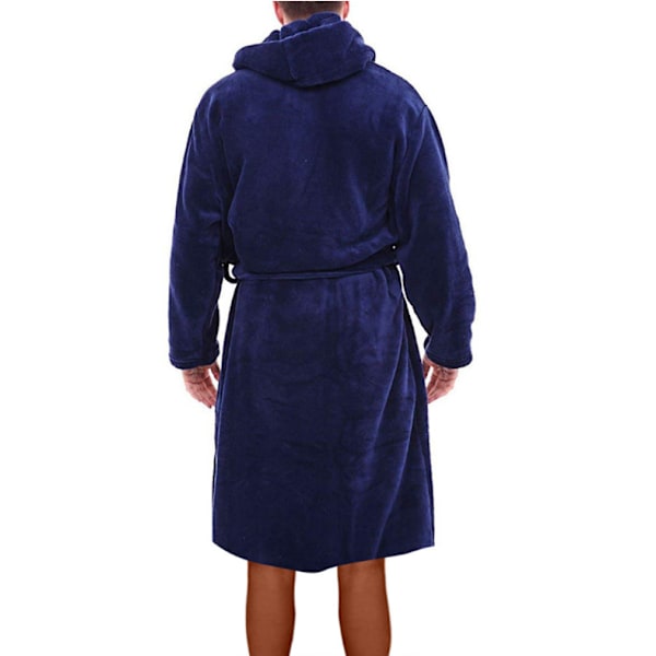 Herra fleece-huppuinen plyysi pitkä kylpytakki blue M