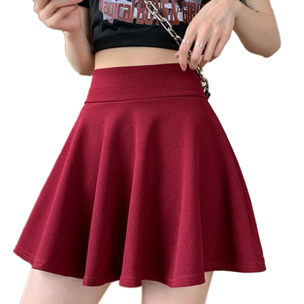 Kvinnors Basic Mångsidig Stretchy Utsvängd Casual Mini Skater kjol raspberry L