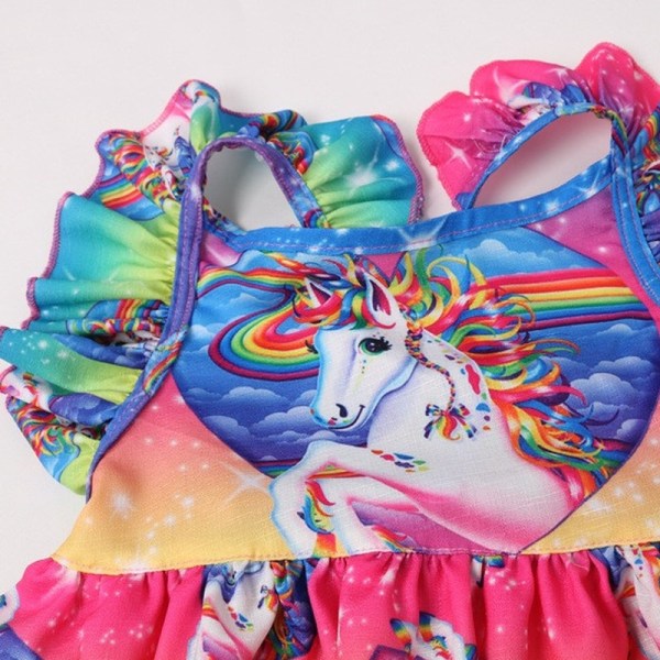 Unicorn Print Barn Flickor Ärmlös Klänning Fest Prinsess Klänningar - pink 120cm