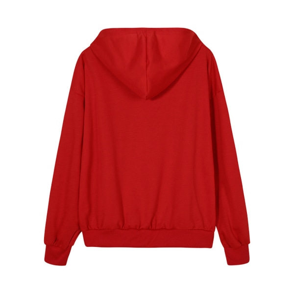 Unisex Zip Oversized Rhinestone Skull Hoodie Sweatshirt Jakke - red M