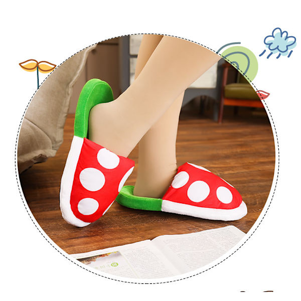 HHL Piranha Plant Plysch Hem Kläder Tofflor Cannibal Flower Modeling Cosplay Skor/prickiga mönster V