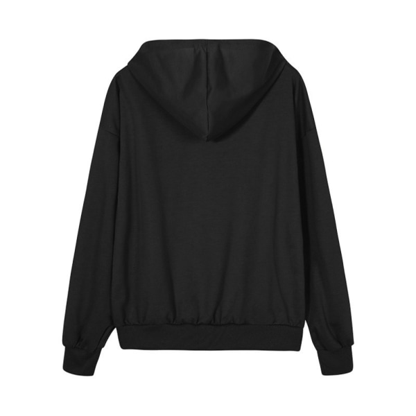 Unisex Zip Oversized Rhinestone kull Hoodie Sweatshirt Jakke - black S