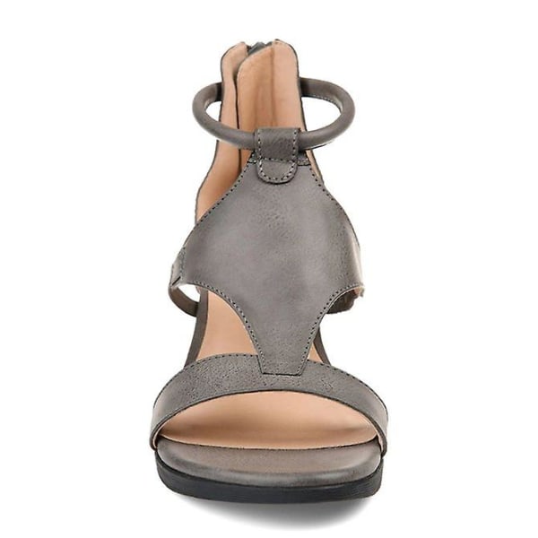 Kvindersandaler med åben tå lædersko Midhæl Lynlås Sandal Sommer Casual Sandal W Gray 40