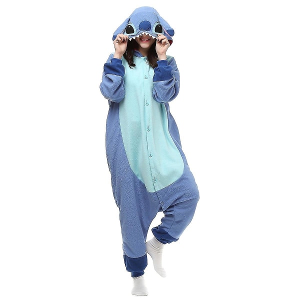 Aikuisille naisille tarkoitettu Stitch-pyjama Anime-piirretty yöasu Jumpsuit Blue L