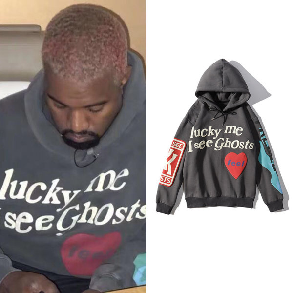 Unisex Kanye Lucky Me I ees Ghost Letter Graffitimönster Hip Hop Pullover Thicken Hoodie För Pojkar Och Girgls - Grey S