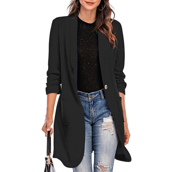 Knappad mellanlängd Pocket Kacket Workplace Suit för kvinnor W black L