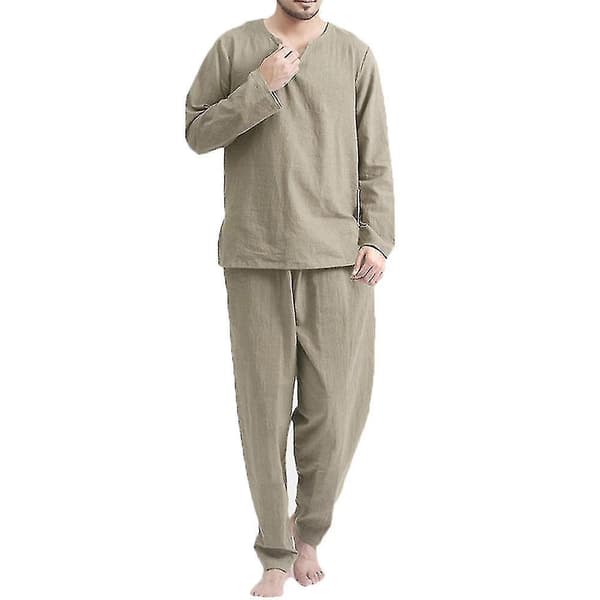 1 set Herr lösa nattkläder Pyjamas sovkläder Långärmade toppar och byxor C V 2XL