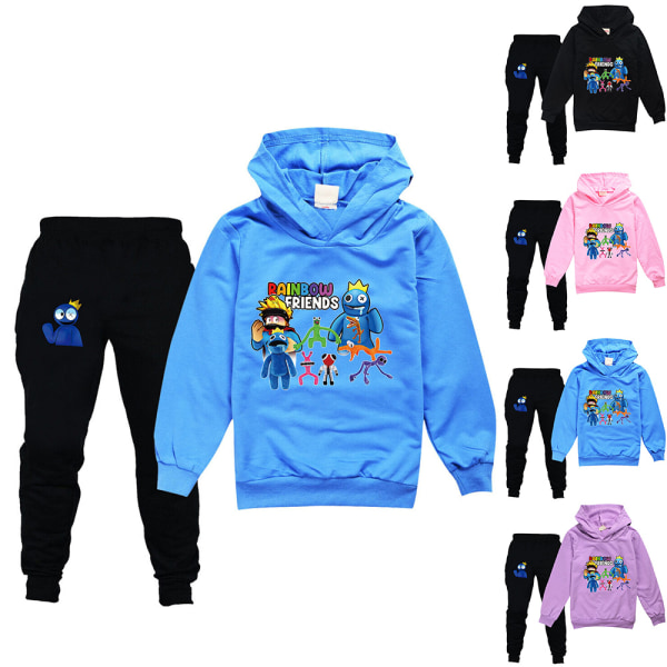 Drenge Piger Regnbuevenner Roblox Hoodies Træningsdragter Topper + Bukser Blå V. blue 140cm