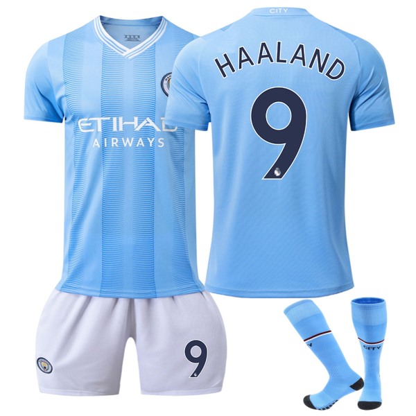 23-24 Manchester City hjemmefotballdrakter 9 Haaland Ny sesong Siste fotballdrakt for voksne barn VTY Kids 16(90-100cm)