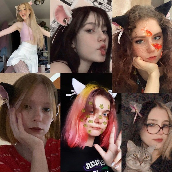 Make Up Fluffy Plush Anime Kvinnor Bell Cosplay Bow Hair V Pink