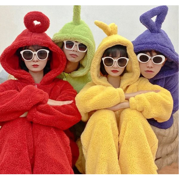 Teletubbies Pyjama Aikuisille Lapsille Pojille Tytöille Söpöt Tytöt Piirretty Kotivaatteet Talvi Paksu Lämmin Red 130 130-140cm