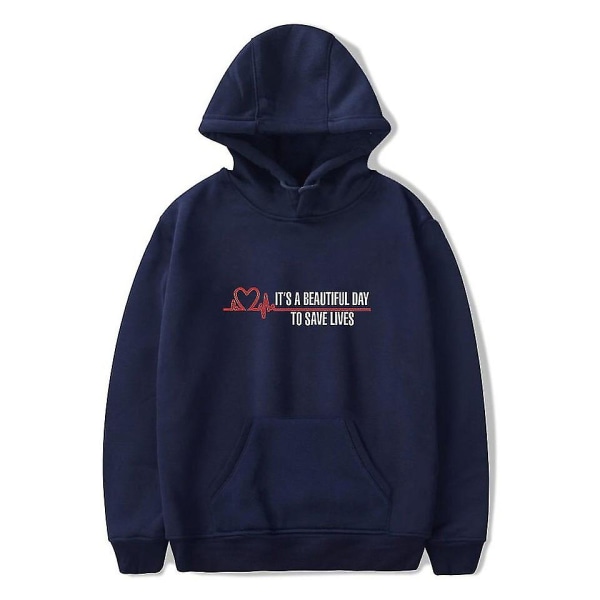 Grey's Anatomy American Drama Intern Hoodie Pullover Grafiskt print Luvtröjor Blue XXL