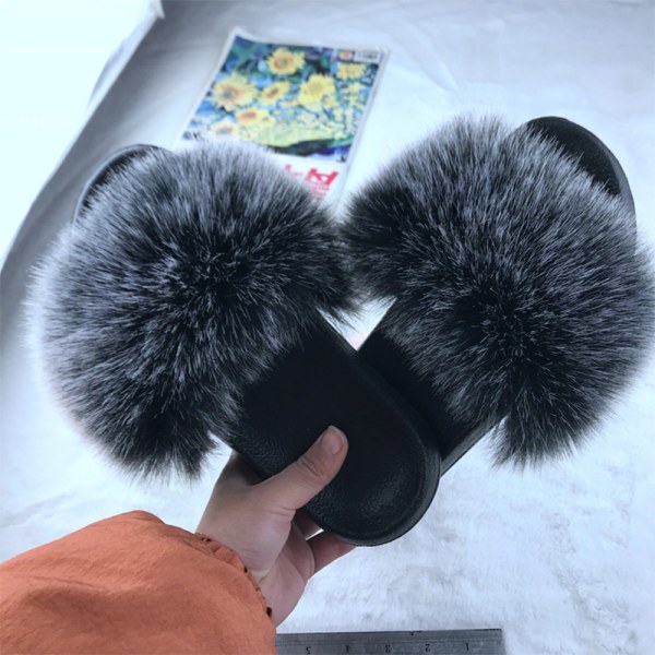 Naisten Mukavat Pehmeät Tekoturkis Liukusandaalit Tossut Sandaalit V Black White 39