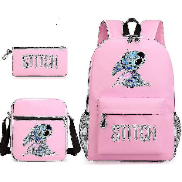 Lilo Stitch Ryggsäck Tredelad set skolväska barn för pojke flicka present V Pink